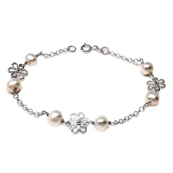 

Law silver bracelet 925m 18cm. Cultured Pearl motif flower [AB5598]