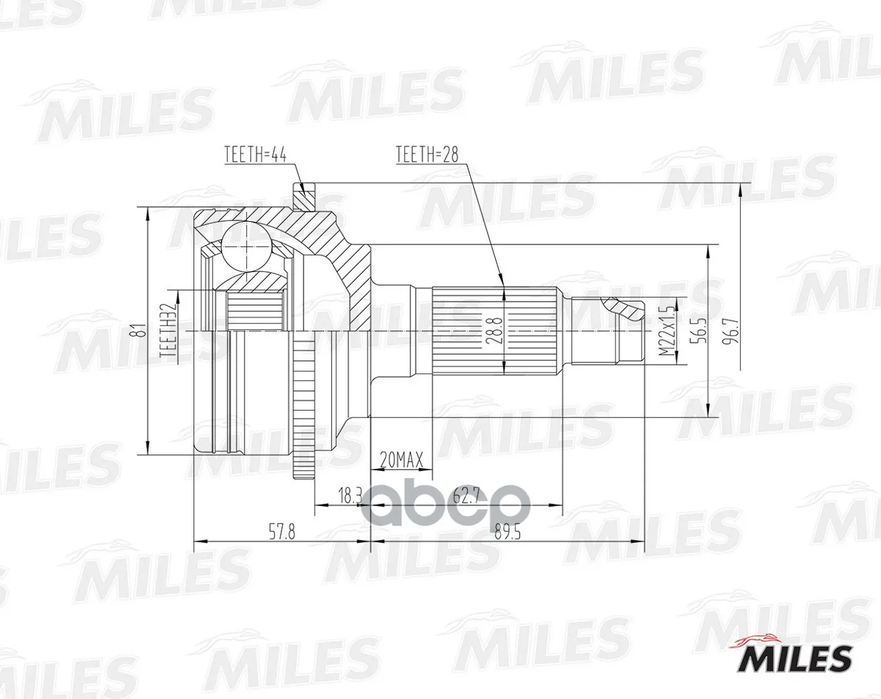 Шрус Mazda 6 I 1.8-2.3 02-07 Нар. Abs Miles Ga20223 Miles арт. GA20223