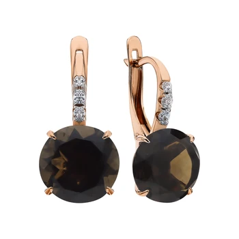 

Gold earrings with cubic zirconia and quartz smoky sunlight sample 585