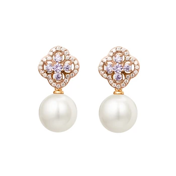 

Gold earrings with cubic zirconia and pearls sunlight sample 585