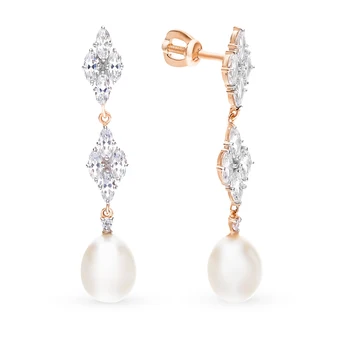 

Gold earrings with cubic zirconia and pearls sunlight sample 585