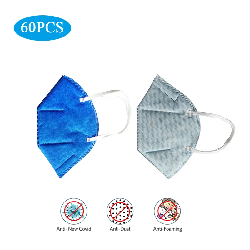 

60PCS KN95 Adult Face Mask 4 Layer Non-woven Anti-Dust Health Protective Mouth Nose Cover Masks Dustproof k n95 respirator mask