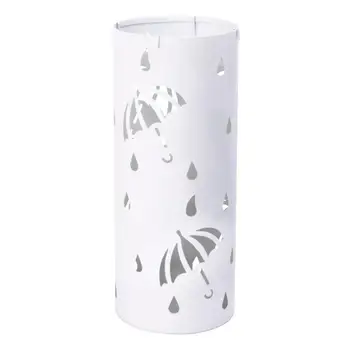

White Umbrella Stand Metal Round Hollow Umbrella Holder Rack for Canes Walking Sticks with Drip Tray 4 Hooks for Office Home