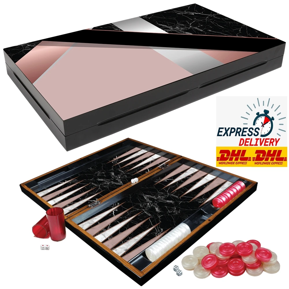

Backgammon Luxury Board Wooden Set HIGH QUALITY Polished Pattern XXL Size Checkers Family Party Adult Entertainment Games