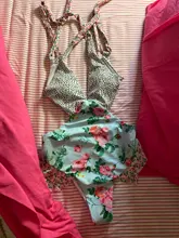 Miyouj-bañador con estampado de flores para mujer, traje de baño de una pieza con cuello de pico profundo, de retales, ropa de playa con cuello Halter, Sexy, 2021