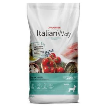 

Italian way Dog Food small breeds with fresh trout and ink, weight Control and Prevention of allergies 8 kg 1 pc