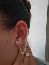 Pendientes de alas de mariposa con Micro incrustaciones para mujer, cadena de circonita y Perla, colgante trasero, orejas, pendiente de joyería coreana, venta al por mayor