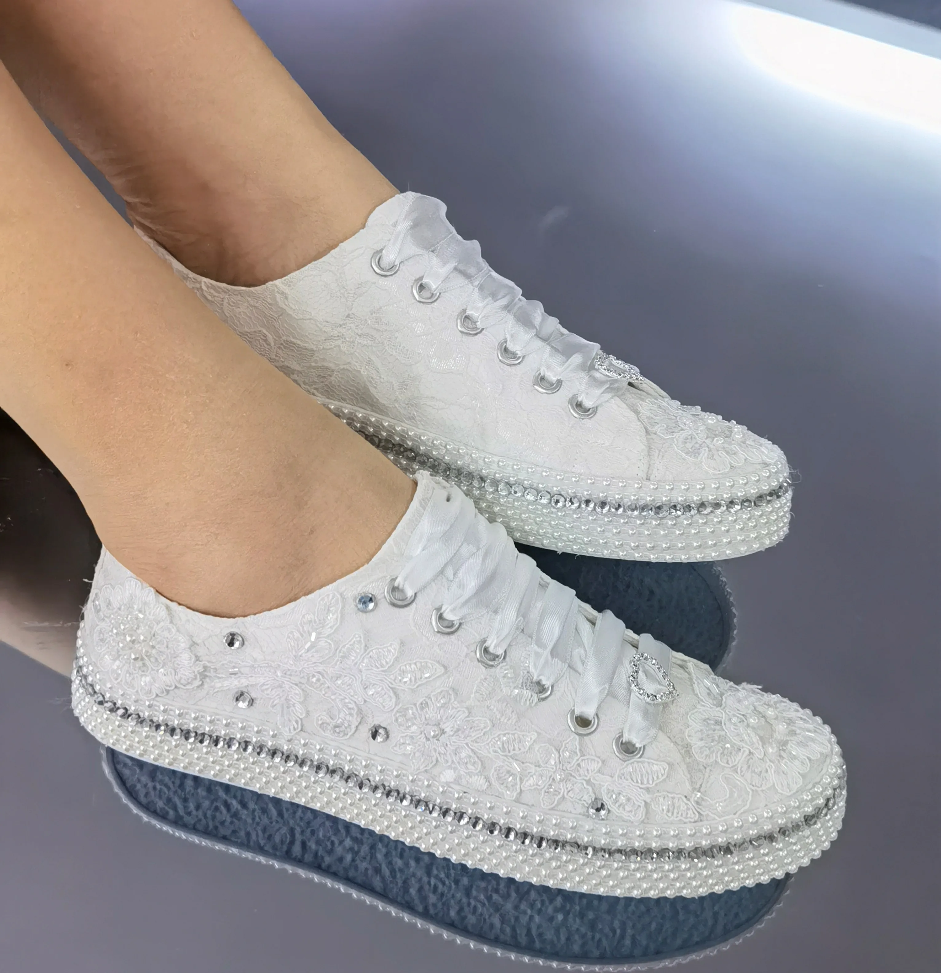 

Luxury Bridal Sneakers IVORY Pearl Crystal Stone and Handwork Design Bridal shoes Bride Shoes Party Shoes Dance Shoes Wedding