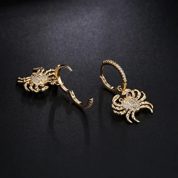 

New Luxury Cubic Zirconia Copper Crab Drop Earring Gold Color Sea Style Jewelry Gift We Can Customize