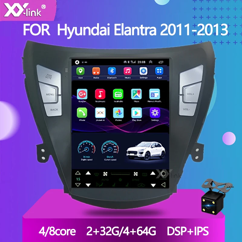 Автомобильный плеер 2Din с радио и навигацией Android 10 в стиле Tesla для Hyundai Elantra 2012 MD