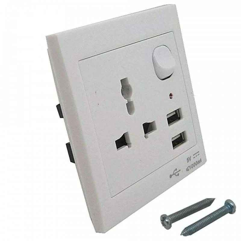 Cargador de CA interruptor multifuncional del enchufe de 2 enchufes USB Luz | - AliExpress