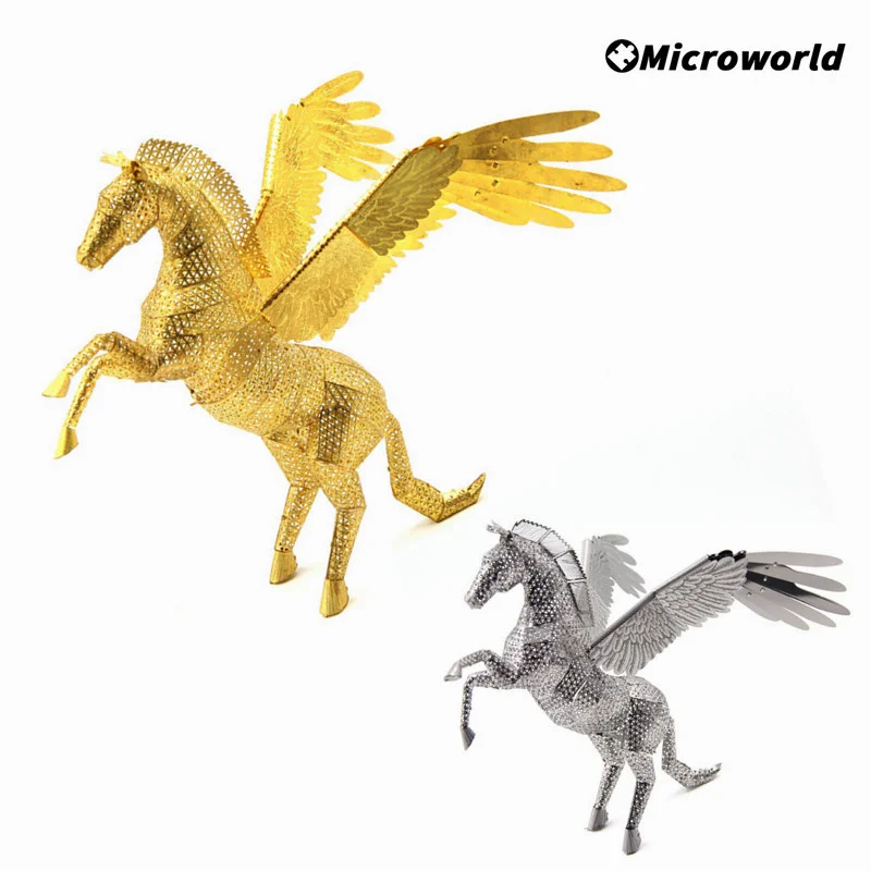 Microworld 3D Metal Fly Horse Models Puzzle Pegasus Styling Laser Cut DIY Assemble Kits Educational Toys Jigsaw For Audlt Gifts