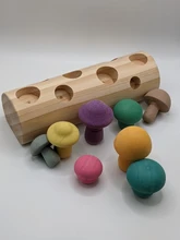 Bloques de arcoíris de madera Montessori para bebé, juego de recolección de setas, juguetes educativos de madera para bebé, ensamblaje a juego con forma de desarrollo