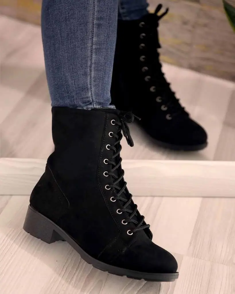 

Mosimoso Women's Ankle Height Boot Eleyn Black Suede Zipper Lace Detailed Women Boots