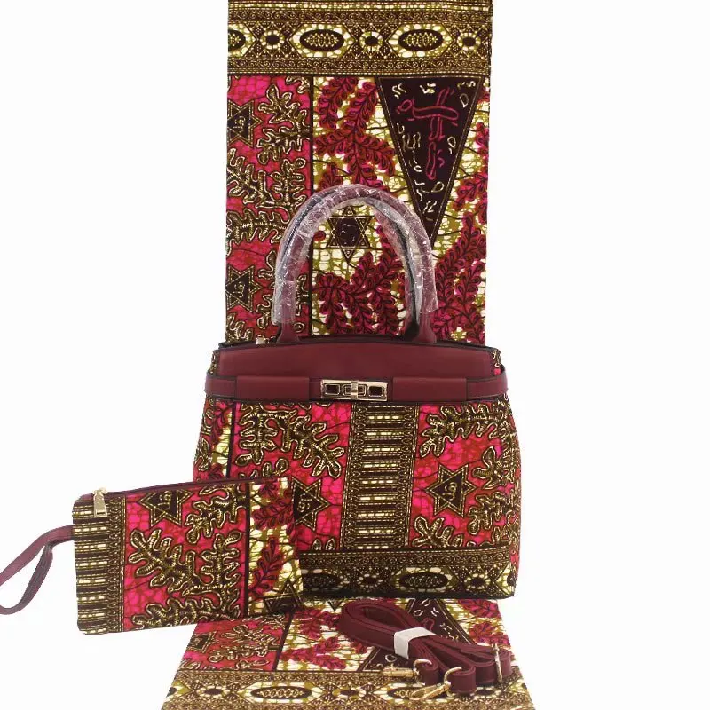 

Esewing Ankara African Wax Bag Sets with ankara wax fabric DIY Apparel Sewing Fabric Purple Cotton 6 Yards for Wedding Fashion