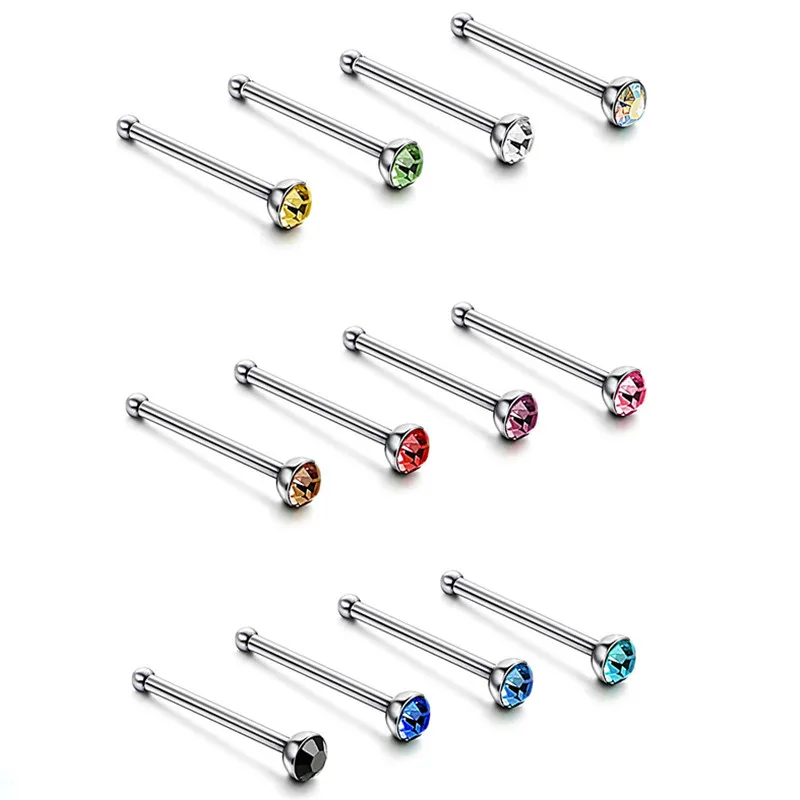 40/60pc/set Stainless Steel Piercing Lot L-shape Nose Stud 20g Crystal Straight Stud Nose Ring Set Simple Piercing Jewelry nose rings piercing jewelry nose studs body piercing jewelry body jewelry
