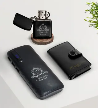 

Personalized Is Mechanismed Wallet Card Wallet Gasoline Lighter and 12.000 Mah Powerbank Gift Seti-11