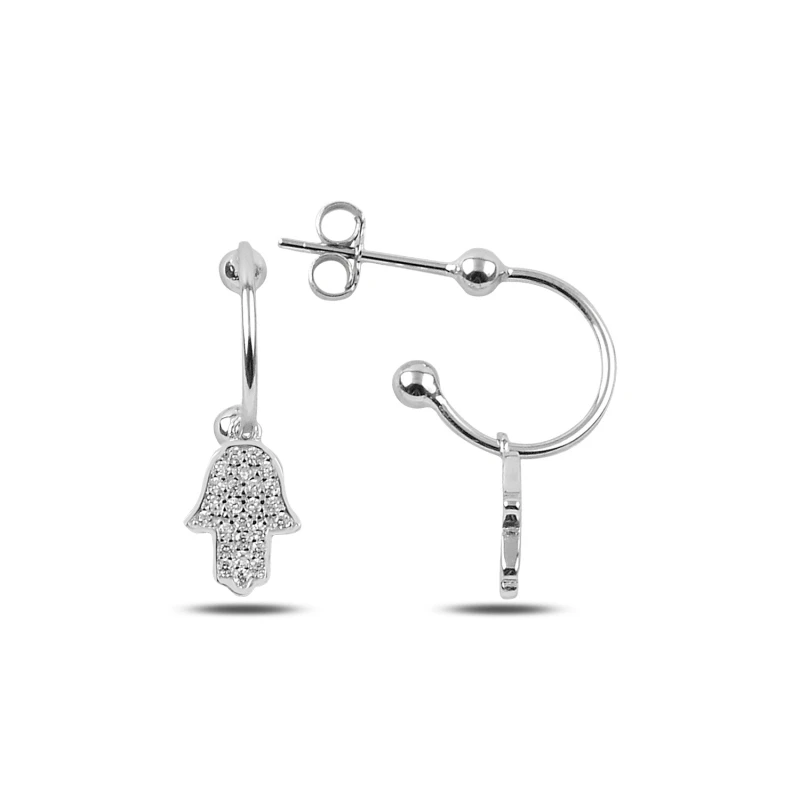

Silver 925 Sterling Zircon Cubic Zirconia Dangle Fatma Master Hand Earring