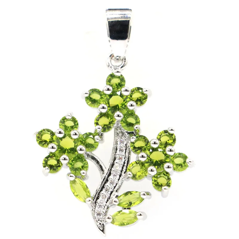 36x25mm Classic Flowers Shape Created Green Peridot Violet Tanzanite CZ For Women Wedding Silver Pendant | Украшения и аксессуары