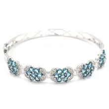 18x10 мм элегантный созданный Лондон Голубой топаз Белый CZ подарок серебряный браслет 7,5 дюймов