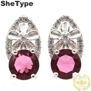 

15x8mm 2019 New Arrival 2.63g Created Pink Tourmaline CZ Gift For Sister European 925 Solid Sterling Silver Earrings