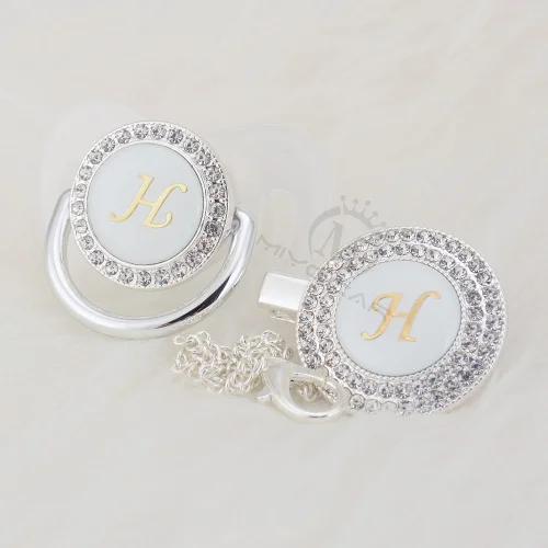 MIYOCAR серебряные инициалы буквенные H прекрасный bling соска и пустышка Клип Набор уникальный BPA бесплатно пустышка bling babyshower подарок LH-1 - Цвет: LH-1-1   6-18M