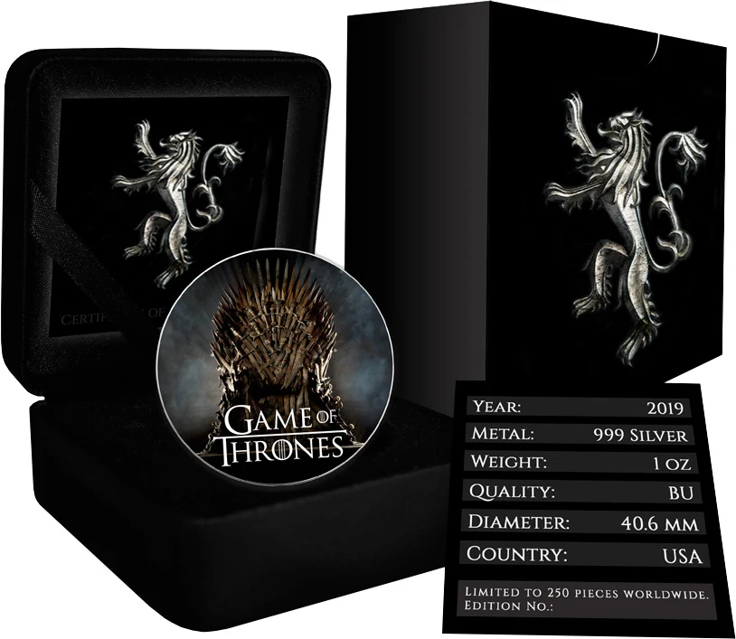 LANNISTER Fire Game of Thrones GOT Walking Liberty 1 Oz серебряная монета 1$ США