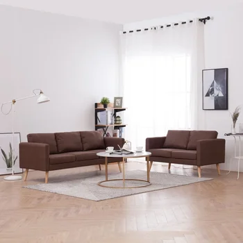 

2 PCs brown fabric sofa Set sofa