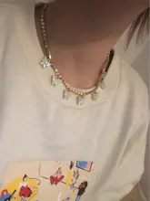 Collar con colgantes de corazón de cereza en cruz de mariposa para mujer, cadena de cristal brillante, Gargantilla, joyería al por mayor