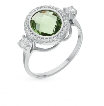 

Silver ring with cubic zirconia and празиолитами sunlight