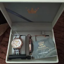 OLEVS-reloj automático de lujo para mujer, pulsera mecánica con correa de acero y cerámica, relojes de oro rosa