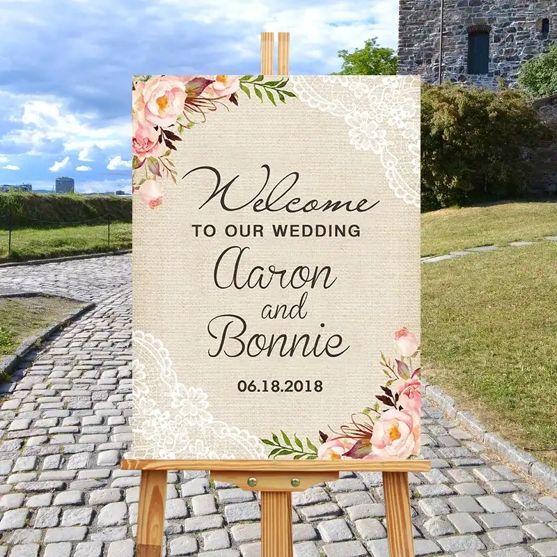 Violet Flower Welcome To Our Wedding Welcome Sign Wood Wedding Boards Sign Welcome Board Rustic Wedding Decor Custom Couple Name Party Direction Signs Aliexpress