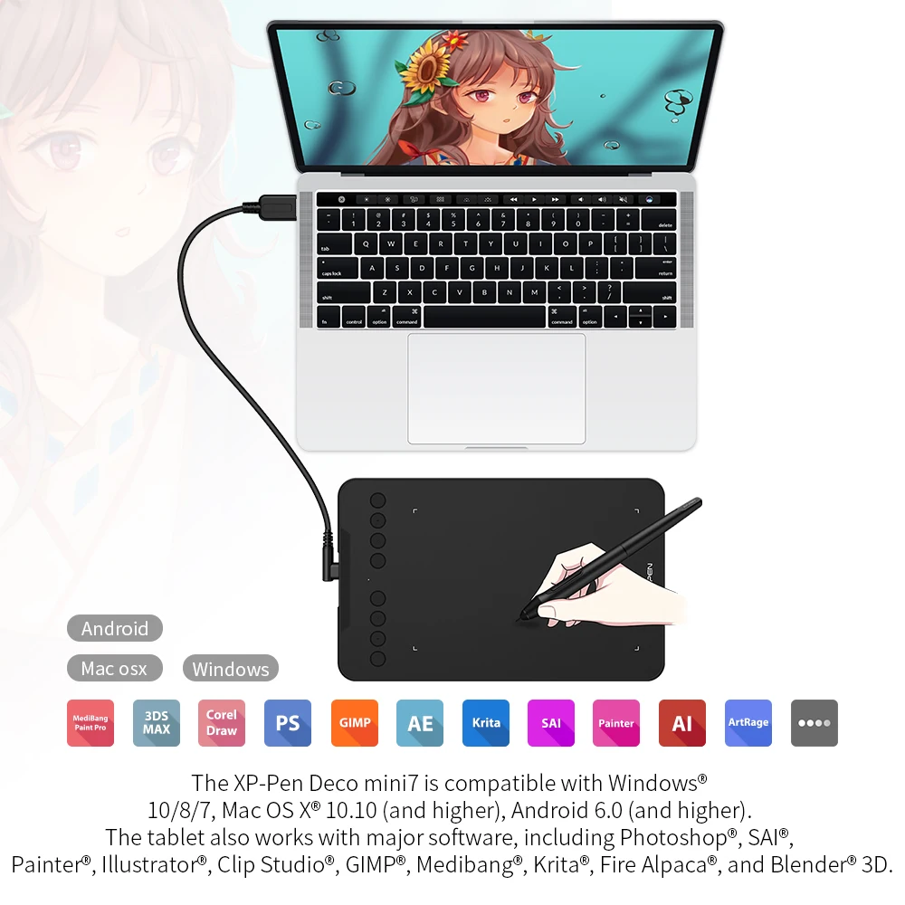 Xppen Novo G740s 7x Polegadas. Gráficos Tablet 8192 Nível Bateria-livre Caneta Desenho Digital Tablet Deco Mini7 Suporte Android Windows Mac - Imagem 3