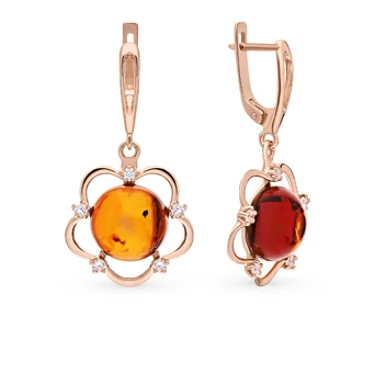 

Silver earrings with cubic zirconia and amber sunlight sample 925