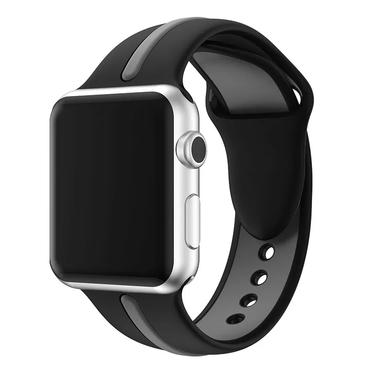 Силиконовый ремешок для Apple watch 5 ремешок 44 мм 40 мм iWatch ремешок 38 мм 42 мм двухцветная полоса ремешок для часов Браслет Apple watch 4 3 2 1 - Цвет ремешка: black gray