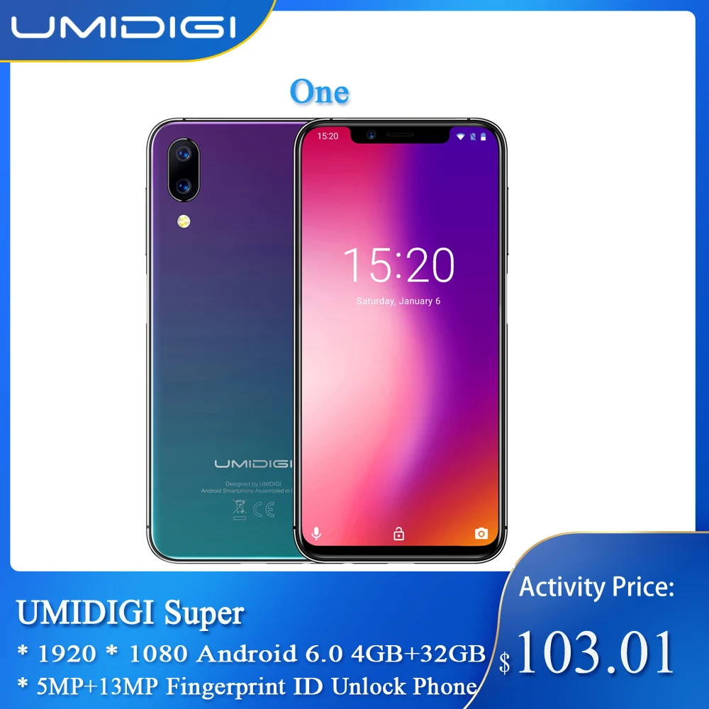 Global Bands UMIDIGI One 5.9inch Notch Bezel-less 19:9 Full Screen Android 8.1 Mobile Phone 4GB 32GB Octa Core Smartphone