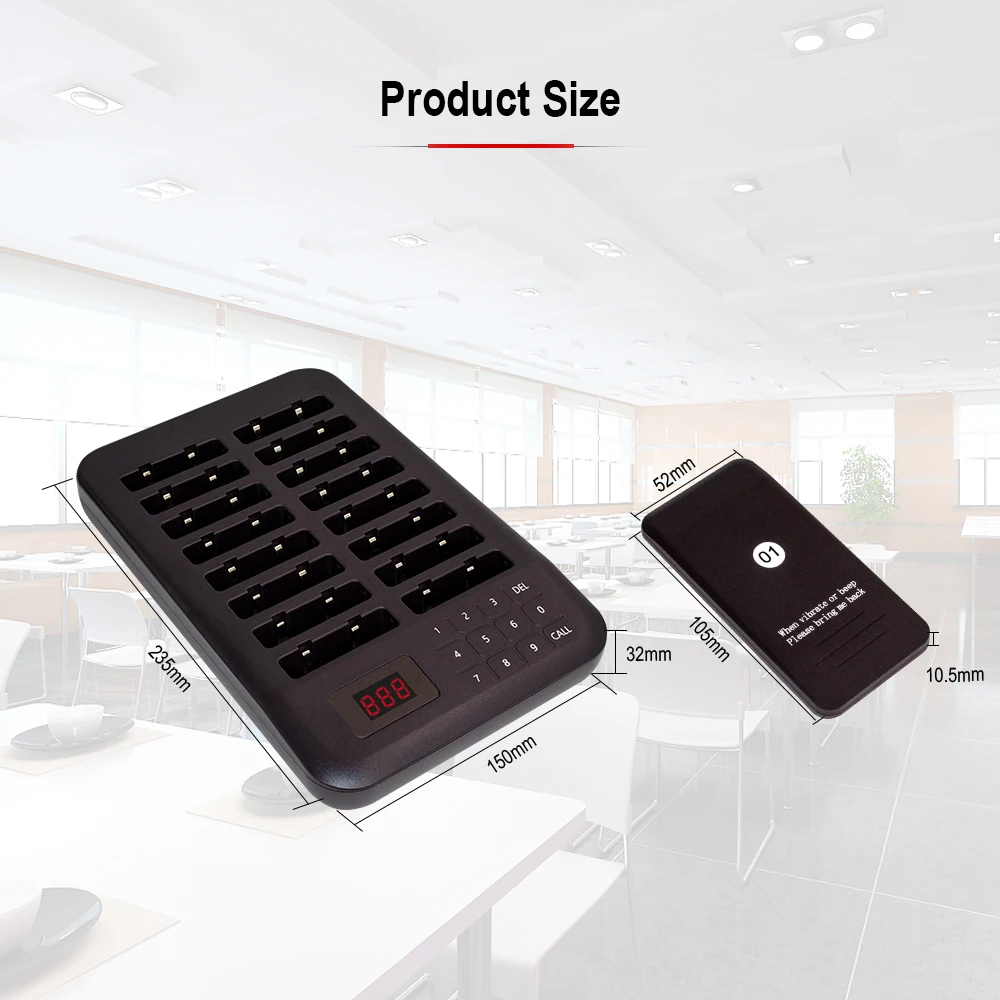 JINGLE BELLS CTP302 Wireless Calling System Buzzer Restaurant Bar 16 Pager Receiver 1 Keypad