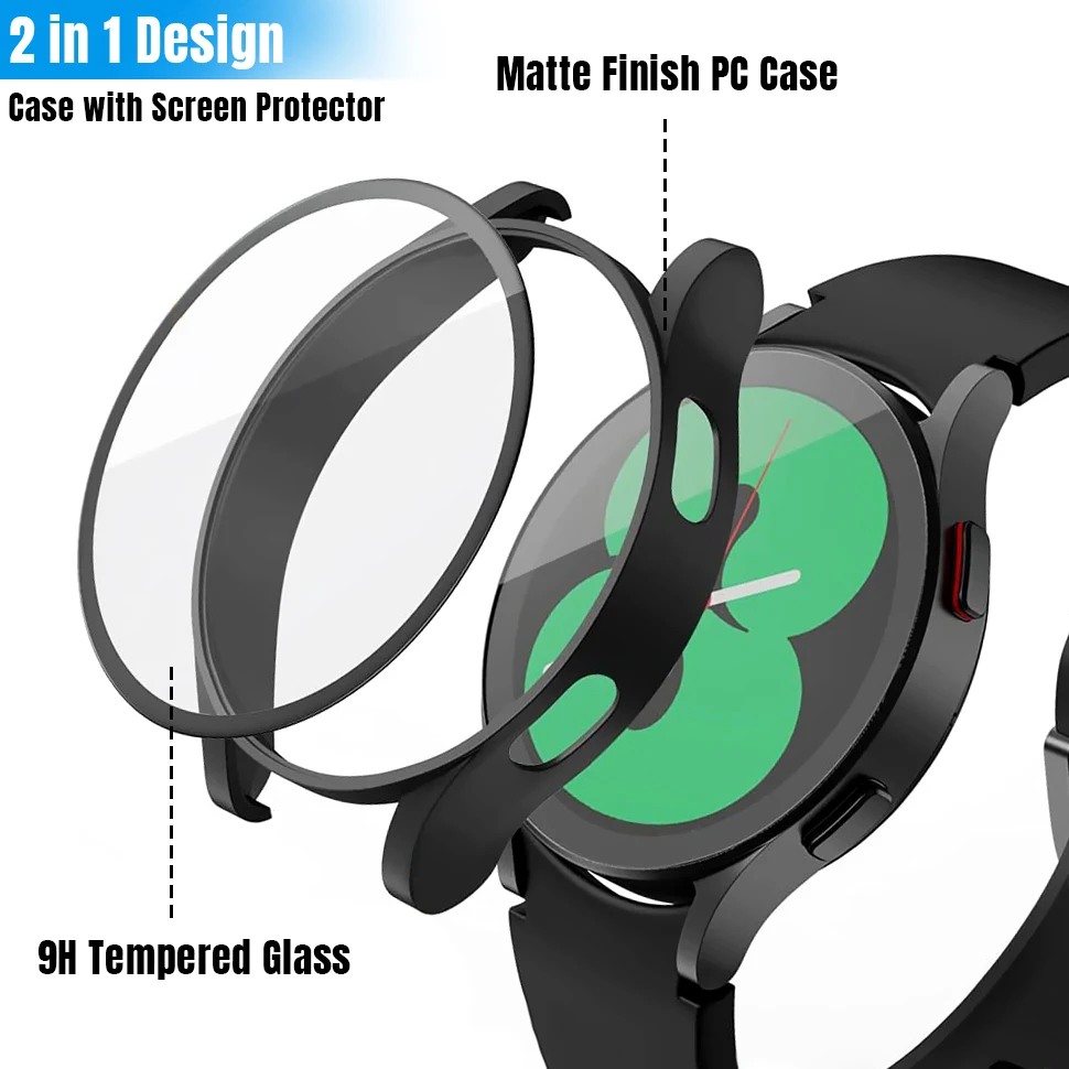 Case for Samsung Galaxy Watch 4 44mm 40mm Full Coverage Bumper Case with Tempered Glass Protective Cover Screen Protector