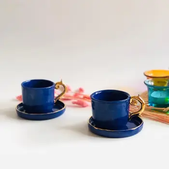 

Handmade antique with gold handles Turkish coffee / Espresso cup and plate set
