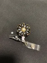 Cristal hermoso flor insignia retráctil carrete enfermera estudiante Exposición de tarjeta de identificación de cocodrilo Clip distintivo de papelería