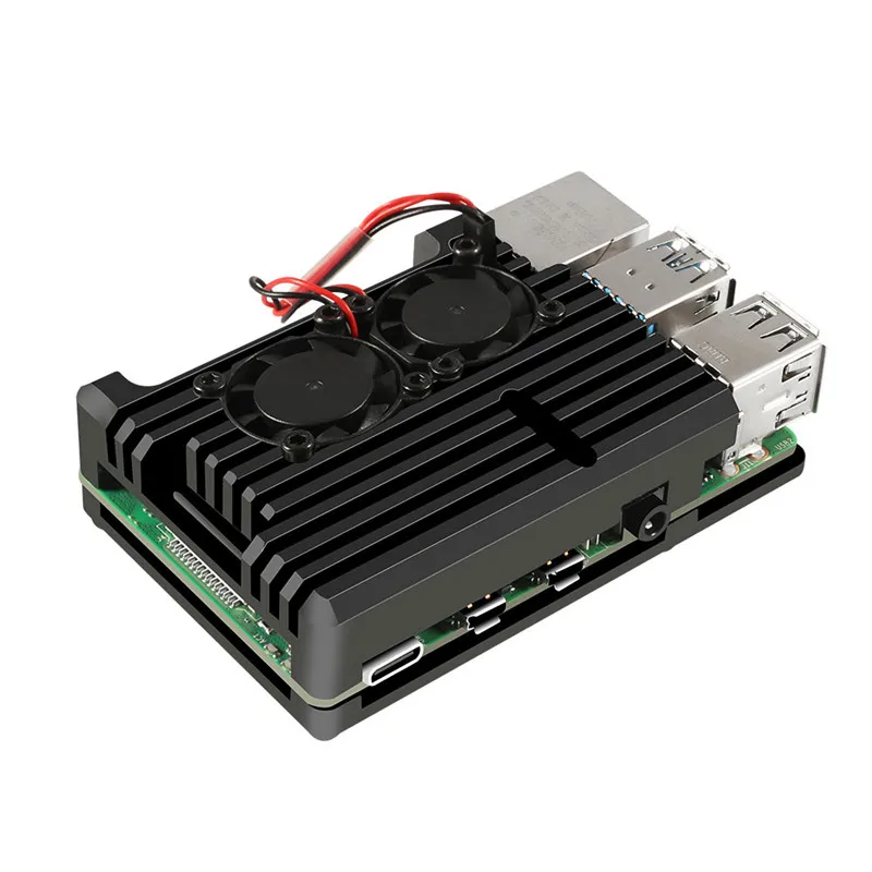 Алюминиевый корпус для Raspberry Pi 4/3 с двойным охлаждающим вентилятором, металлический корпус, черный корпус для RPI Raspberry Pi 4B/3B/3B