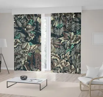 

Curtain Forest Camouflage Leaves Foliage Floral Patterns Jungle Nature Theme Artwork Printed Green Beige Brown Gray