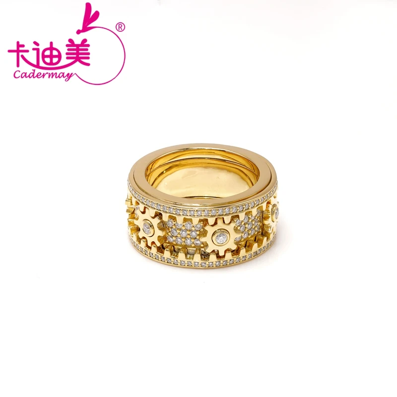 

CADERMAY Custom Gear Wheel Shape 14K 10K 18K Real Gold Rings For Men and Women with Melee Moissanite Fine Jewelry Wedding Party