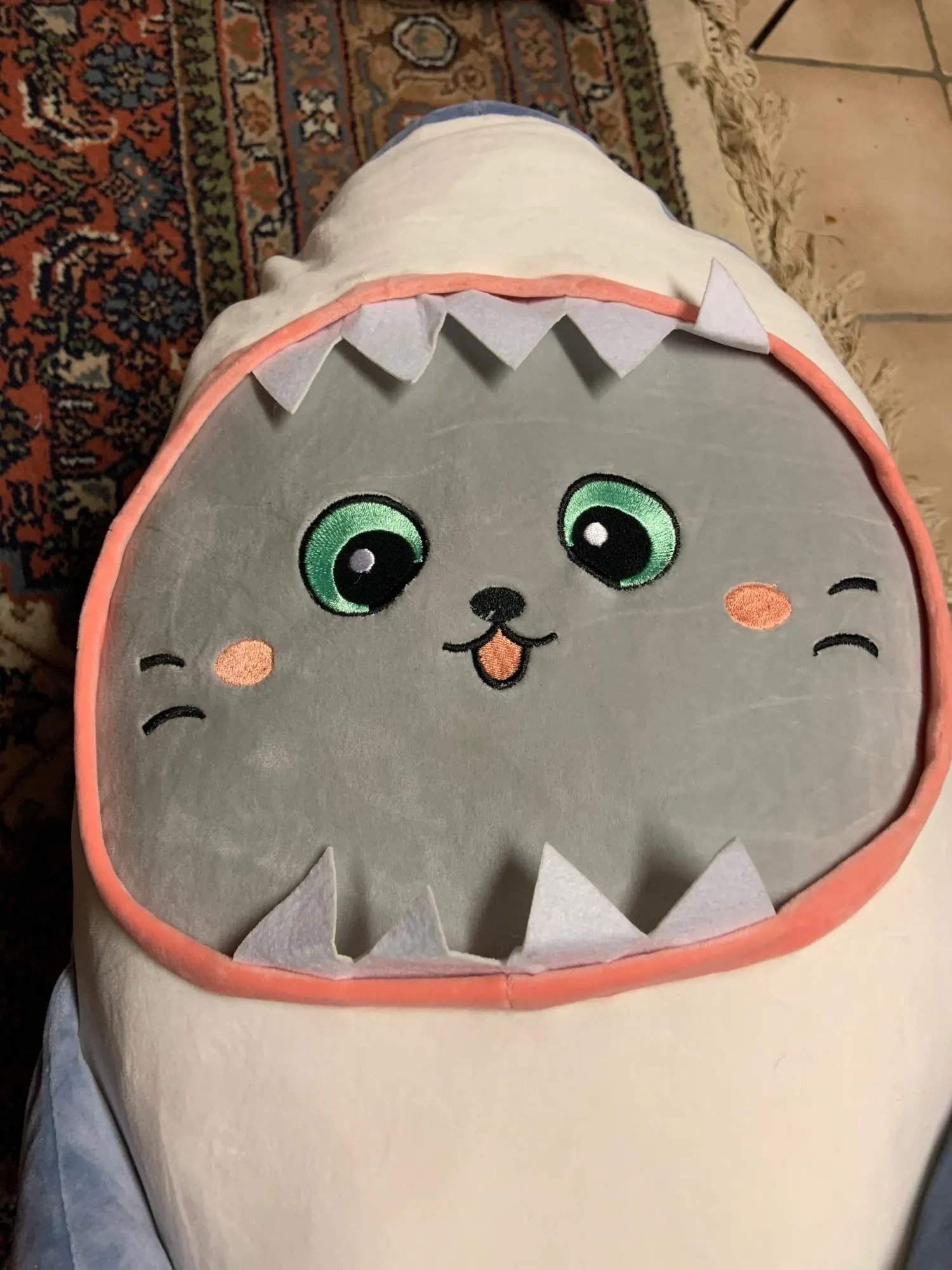 Cat Face Shark Plush Toy for playful pets0