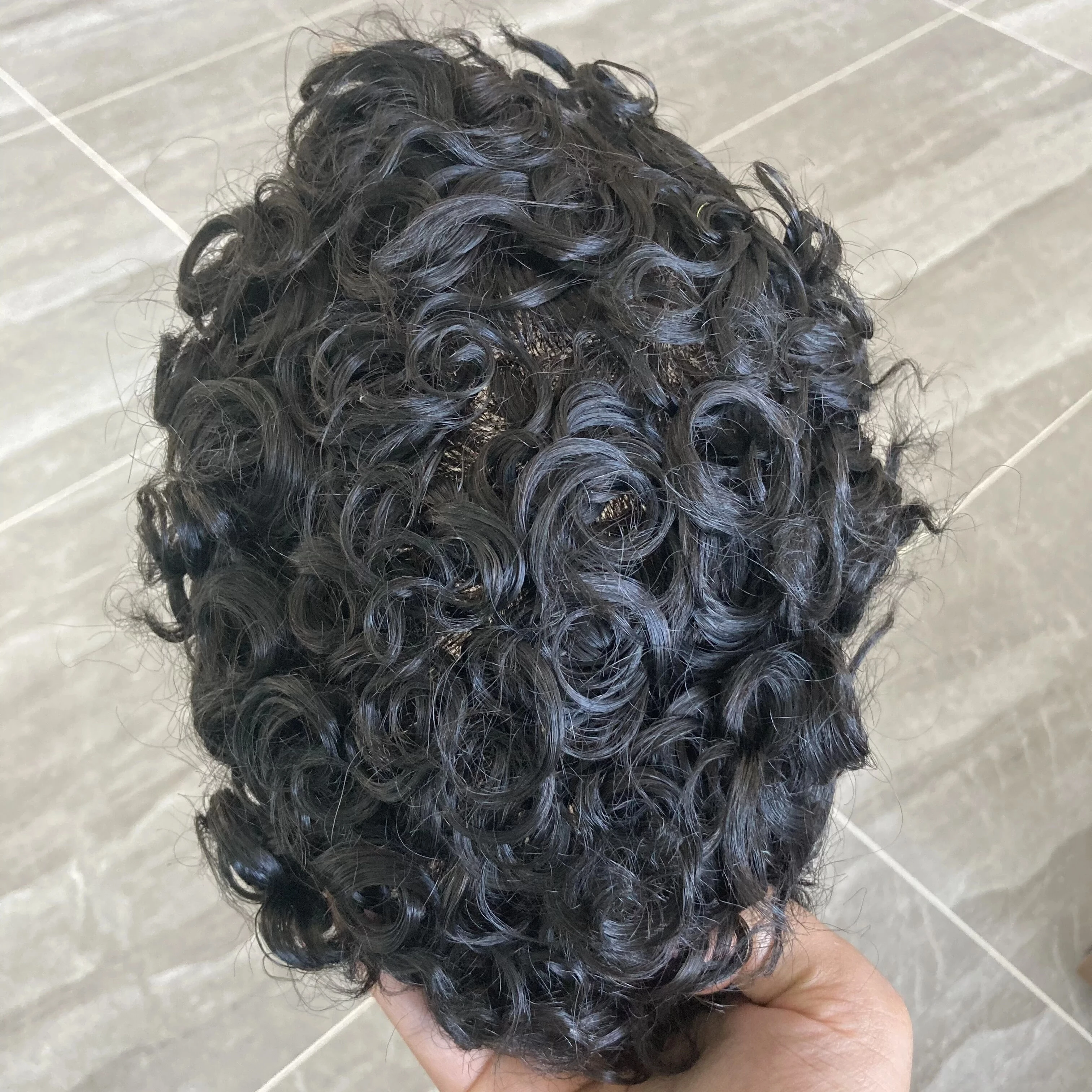 Human Hair Toupee 20mm Curly Men Wig Super Durable Full Thin Skin PU Injection Microskin Toupee Capillary Prosthesis 100% Human Hair Cheap System