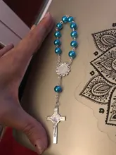 Perla de imitación de cuentas católica Rosario Católico comunión color plata alas colgantes del Crucifijo pulsera lindo regalo