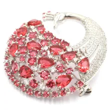 43x42 мм большой размер тяжелый Павлин Форма Розовая Малина родолит гранат Турмалин CZ серебряная брошь