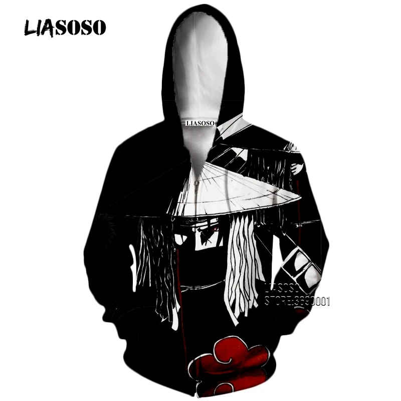 1 LIASOSO 3D принт унисекс аниме Наруто Akatsuki Учиха Итачи Дейдара боль толстовки с капюшоном Кофты на молнии X2650 - Цвет: 1