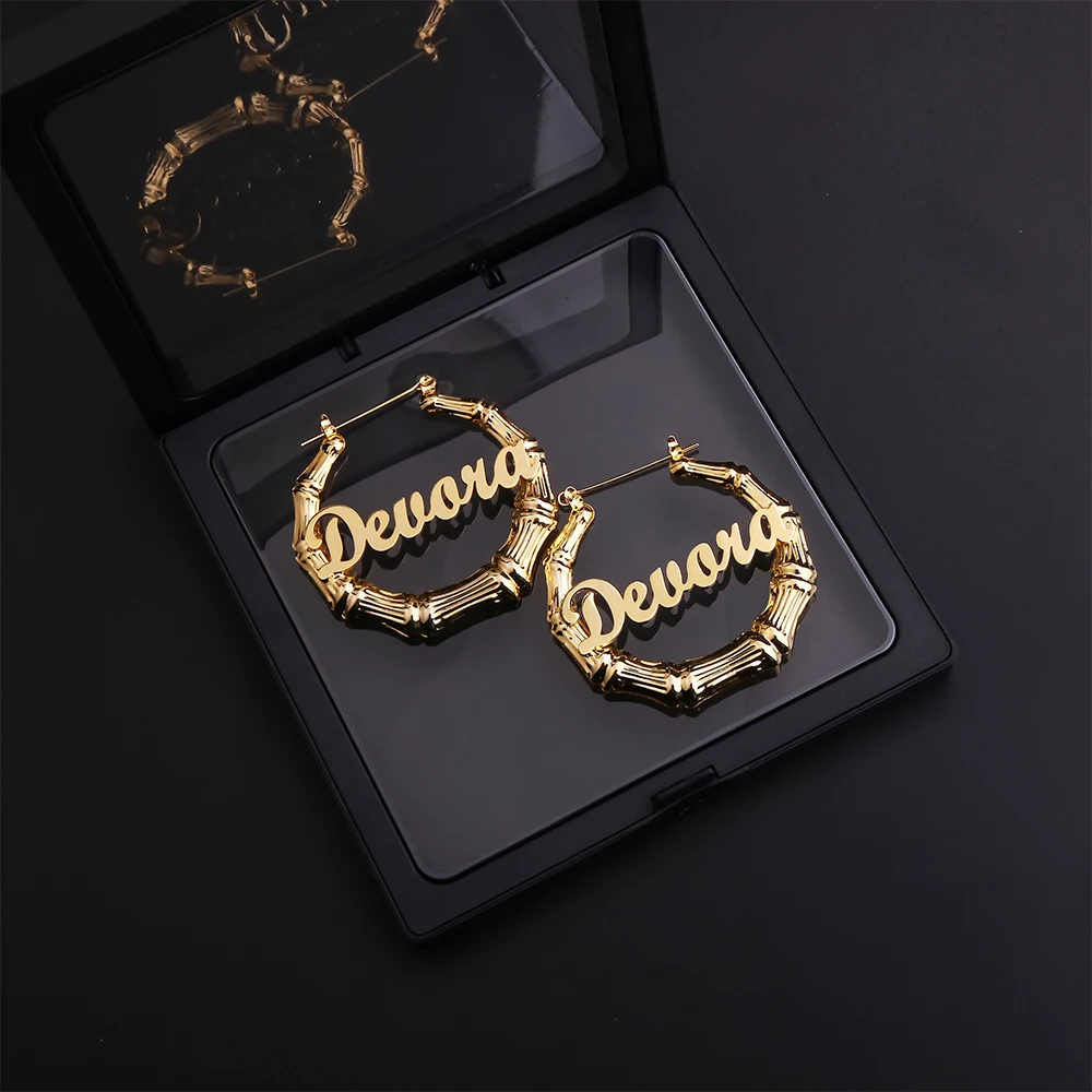 

50 70 90mm Hiphop Sexy Bamboo Hoop Earrings Customizable Customize Name Earrings Bamboo Style Custom Earrings Statement