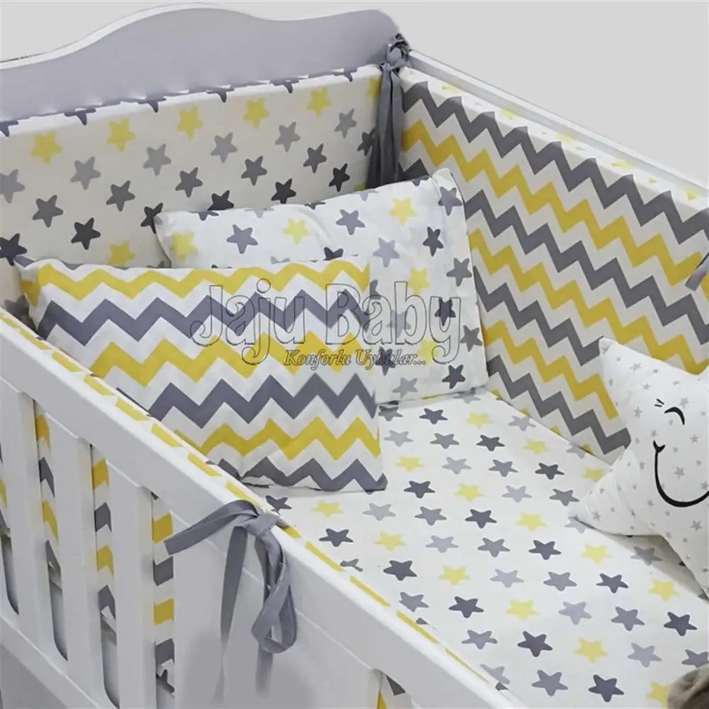 US $56.05 Jaju Baby Gray Zigzag  Star Baby Duvet Cover Set and Crib Edge Protection